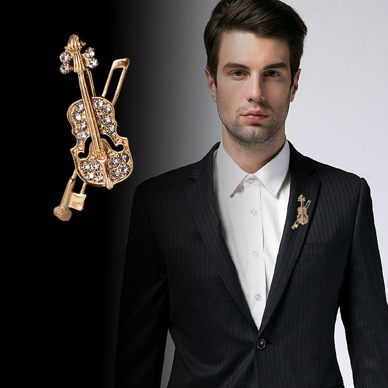 Men'S Accessories Vintage - Crystal Violin Brooch Jewelry Luxury Music