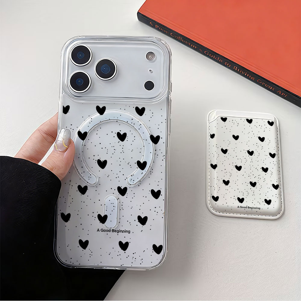 Phone Wallet Combo - Full screen Polka Dot Heart For