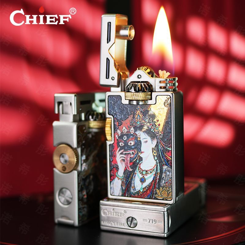 Lighter Windproof - CHIEF Retro Oil Lighter Windproof Side-slip