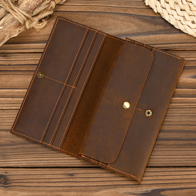 Coin Holder Men - Men's Crazy Horse Leather Long Wallet