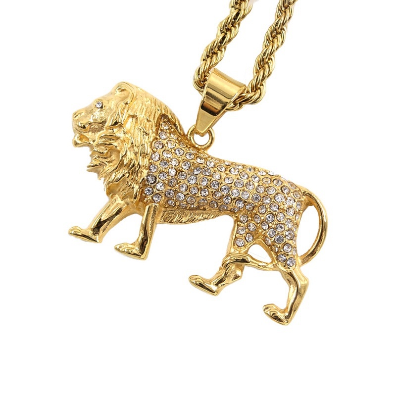 Hip-Hop Crystal Inlaid Lion Pe - Men Accessories Singapore 评论和价格