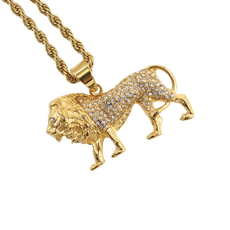 Hip-Hop Crystal Inlaid Lion Pe - Men Accessories Singapore 评论和价格