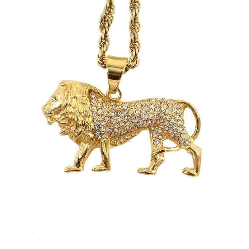 Hip-Hop Crystal Inlaid Lion Pe - Men Accessories Singapore 评论和价格