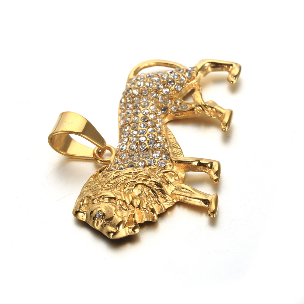 Hip-Hop Crystal Inlaid Lion Pe - Men Accessories Singapore 评论和价格