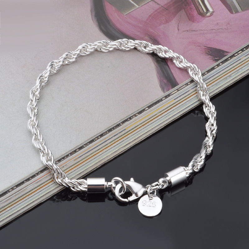 4MM Silver Plated Twisted Rope - Men Accessories Singapore 评论和价格