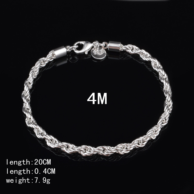 4MM Silver Plated Twisted Rope - Men Accessories Singapore 评论和价格