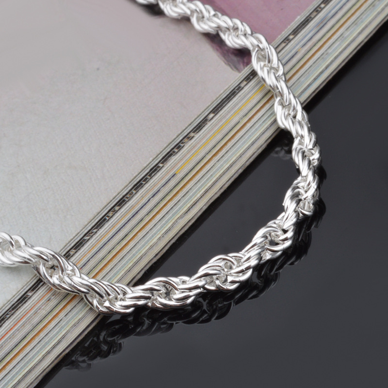 4MM Silver Plated Twisted Rope - Men Accessories Singapore 评论和价格