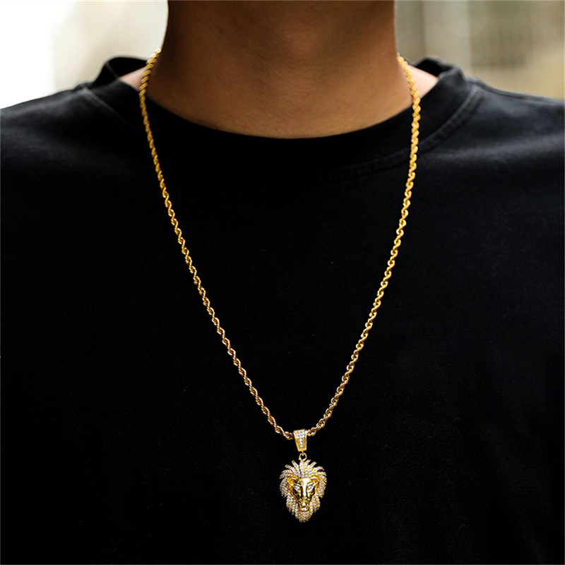 Personality Lion Rhinestone Pe - Men Accessories Singapore 评论和价格